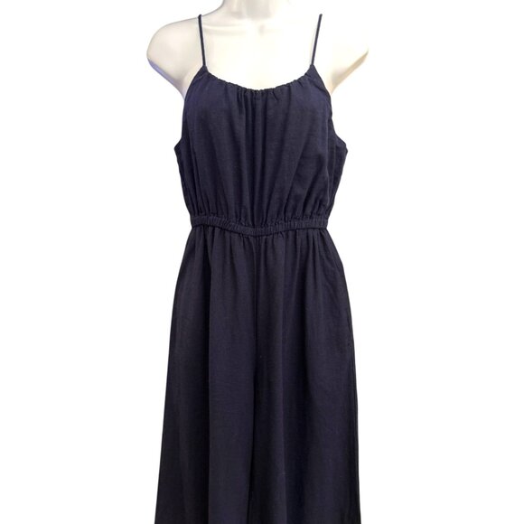 Haute Hippie Navy Jumpsuit XS Wide Leg Boho Linen Blend Resort Wear Coastal Chic - Picture 2 of 5